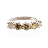 A five stone diamond and 18ct white gold ring, comprising five claw set brilliant cut diamonds