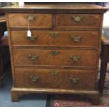 A George I and later walnut chest of drawers, the carcase probably 20th Century in date with a