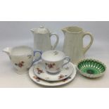 Shelley: A six piece tea service pattern no: 2036, white ground decorated with flowers and blue