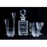 Assorted clear glasswares, to include 19th Century and later drinking glasses, a square decanter and