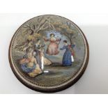 A Prattware pot lid cover depicting The Swing from Jesse Austin's original drawing, with Lady on