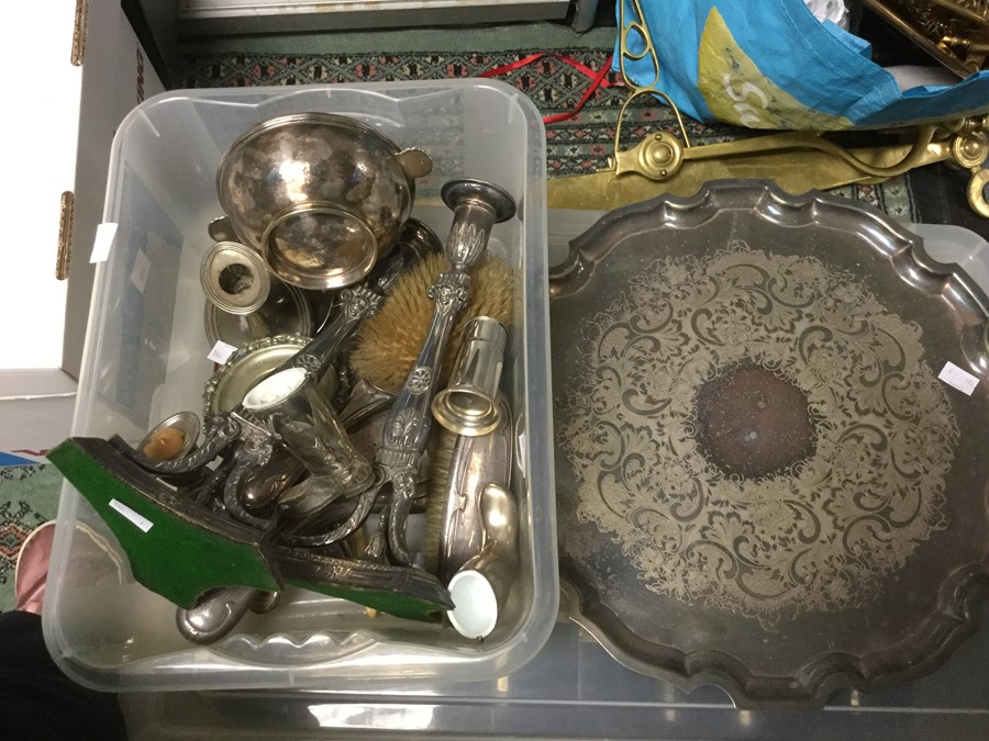 A collection of silver, plate and EPNS to include: A French silver plate Christofle two handled