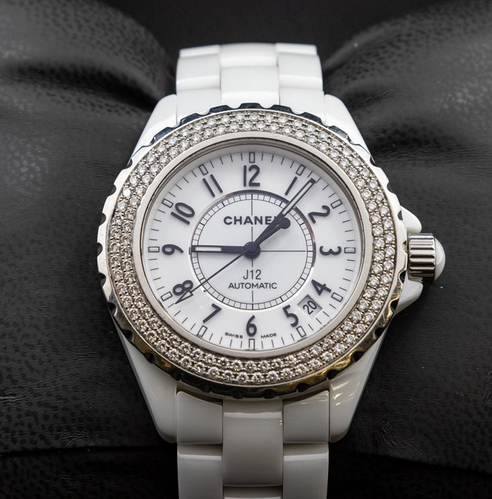 Chanel - a ladies white ceramic J12 Automatic wristwatch, the circular white dial with black - Image 2 of 2