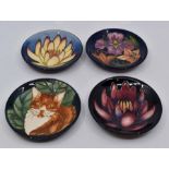 Moorcroft: 4 contemporary Moorcroft pin dishes to include 2 x Collectors Club  'Waterlily'