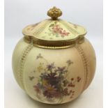 A Royal Worcester blush ivory lobed biscuit barrel and cover, decorated floral sprigs, pattern no: