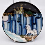 A Moorcroft Unicorn and Castle coaster. date 2008, shaped 780/4, 4" diam Condition Report: good no