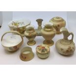 A collection of Royal Worcester blush ivory, floral decoration to include: slope bowl pattern no: