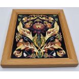 Moorcroft: A Moorcroft trial plaque 'Owls' by Elise Adams in wooden frame. Dimensions approx 28.