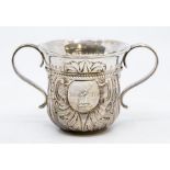 A George II silver loving / porringer cup, the waisted body with flared rim, upper rope twist