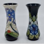 Moorcroft: 2 Moorcroft vases to include 'Fly Away Home' and 'Geranium Hearts' patterns. Height
