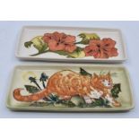 Moorcroft: 2 Moorcroft pen trays in 'Clematis' pattern and Trial 'Burdock?' pattern. Size approx