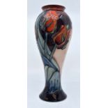 Moorcroft: A Moorcroft Red Tulip pattern inverted baluster form vase, circa 1989. Height approx