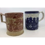 A 19th Century Staffordshire blue and white transfer printed large mug decorated with pastoral scent