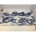 A set of eight late 19th Century Minton (China Works) blue and white transfer printed tiles