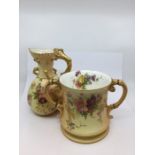 A Royal Worcester blush ivory to include a loving cup, pattern 5171 (red) purple Worcester mark,