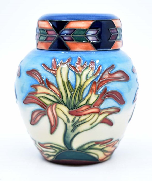 Moorcroft: A Moorcroft 'Indian Paintbrush' pattern small ginger jar. Height approx 11cm. Marks to