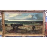 E. Clear (20th Century) a beach scene depicting fishermen preparing a net, signed and dated lower