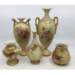 A collection of Royal Worcester blush ivory all painted with flowers to include: two handled vase,