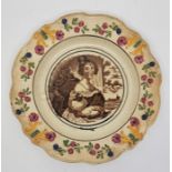 An early Victorian nursery-type plate with transfer image of Queen Victoria - labelled "Victoria"