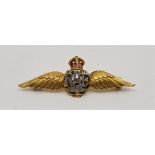 Military/RAF interest: A 9ct. gold and enamel RAF sweetheart brooch, length 44mm. (3.6g)