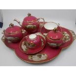 A fine quality 19th cent English Porcelain teaset for two ,consisiting of teapot ,coffee pot,