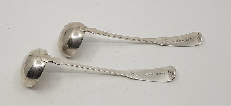 A Pair of Scottish George IV fiddle pattern silver sauce ladles, by William Hannay, Glasgow 1823, - Image 2 of 3