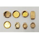 A collection of seven 9ct. gold watch cases, together with a 9ct. gold watch case back. (total 18.