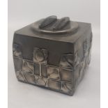 ARCHIBALD KNOX FOR ENGLISH PEWTER AND LIBERTY & CO; an Arts & Crafts pewter biscuit box of square