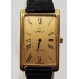 An 18ct. gold Omega De Ville wrist watch, manual movement, cal. 625, having signed rectangular Roman