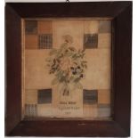 A early Victorian needlework sampler, by Eliza Miller aged 14, dated 1839, the centre with bouquet