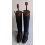 A pair of late 19th cent riding boots, the original trees with brass plaque Hon E Gordon Lennox