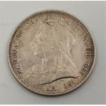 Great Britain: An 1893 Victoria "Veiled head" silver shilling.