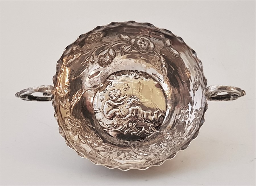 A pair of ornate Hanau silver small twin handled bowls, Hanau psuedo marks for Simon Rosenau (Bad - Image 3 of 3