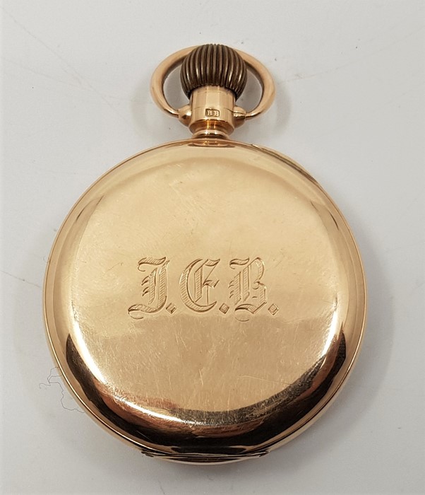 A 9ct. gold pocket watch, crown wind, having white enamel Roman numeral dial with subsidiary - Image 3 of 5
