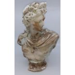 A 19th cent PLASTER BUST AFTER THE ANTIQUE of a male head on socle, stamped D. Brucciani & Co,