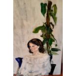 An interesting mid century oil on board portrait signed Bratby rather crudely to reverse