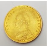 An 1887 Victoria "Jubilee bust" gold half sovereign, London mint, rev. shield.
