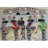 A. Meurice, "Bar Cafe des Artes", gouache on board, signed lower right, 50cm x 70cm, framed.