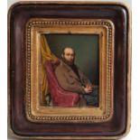 British School (19th century), a portrait of a seated bearded gentleman wearing a brown coat, oil on