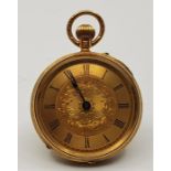 A Victorian 18ct. gold ladies' pocket watch, crown wind, having gold engraved, engine turned and