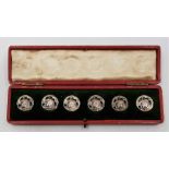 A set of six Art Nouveau white metal buttons, each diameter 17mm and stamped Rd.No. 352928 verso, in