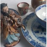A collection of various Chinese and Japnese items, including a Japanese hunter and a blue and
