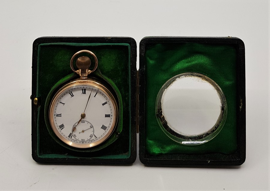 A 9ct. gold pocket watch, crown wind, having white enamel Roman numeral dial with subsidiary - Image 5 of 5