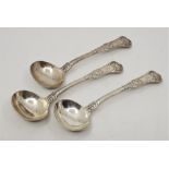 Three George IV King's Honeysuckle pattern silver sauce ladles, by John Harris IV, London 1827,