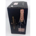 6 bottles of Pink Rose Moet Champagne boxed and unopened  Stored in Derby for dispatch