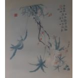 A pair of Chinese watercolours with calligraphy detail