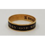 A George IV 18ct. gold and black enamel mourning band, "Pray God With Thee May Ever Be", assayed