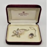 A Mikimoto white metal and cultured pearl floral spray brooch, length 60mm, signed and impressed "