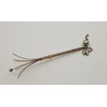 A 9ct. gold engine turned swizzle stick, with Georg Jensen sterling silver elephant and ball key fob