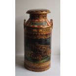 An early 20th century Fair Folk art interest painted Milk Churn, "Walls Fun Fair"/"The Horse Fair ",